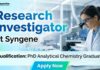 PhD Chemistry Job at Syngene | Apply Now for Research Investigator