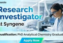 Syngene is Hiring PhD Chemistry Graduates | Research Investigator Role PhD Chemistry Job at Syngene | Apply Now for Research Investigator