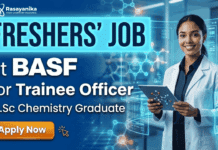 MSc Chemistry Freshers Job BASF Career Trainee Officer process lab