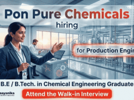 Production Engineer job Chemical Engineering Jobs Pon Pure Chemicals chemical plant Chennai walk-in drive