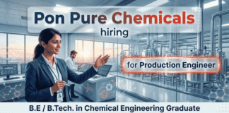 Production Engineer job at Pon Pure Chemicals | Chemical Engineering Jobs | Walk-in Interview Production Engineer job Chemical Engineering Jobs Pon Pure Chemicals chemical plant Chennai walk-in drive