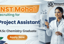 Project Assistant Job at INST Mohali Recruitment | Chemistry Research | Apply Now INST Mohali Recruitment 2026 for Project Assistant Job in Chemistry Research