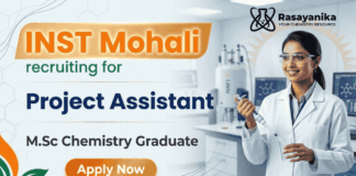 Project Assistant Job at INST Mohali Recruitment | Chemistry Research | Apply Now INST Mohali Recruitment 2026 for Project Assistant Job in Chemistry Research