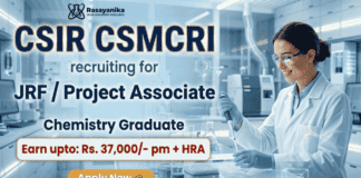 Chemistry Research Jobs at CSIR CSMCRI Recruitment for JRF & Project Associate | Earn upto: Rs. 37,000/- pm + HRA Chemistry Research Jobs at CSIR CSMCRI Recruitment 2026 for JRF & Project Associate.