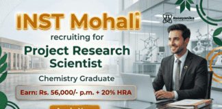Research Scientist Jobs at INST Mohali Recruitment | Chemical Science Career | Earn: Rs. 56,000/- p.m. + 20% HRA | Apply Now INST Mohali Recruitment 2026 for Research Scientist Jobs in Chemical Science Career