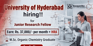 Junior Research Fellow UoH Careers research chemistry jobs organic synthesis catalysis Hyderabad lab research role