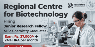 Junior Research Fellow RCB recruitment Chemistry research job Faridabad biotechnology institute