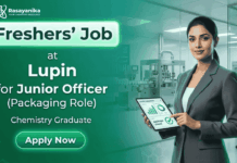 Apply for Chemistry Fresher jobs at Lupin Jobs. Junior Officer role offering pharma packaging experience and GMP exposure.