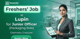 Apply for Chemistry Fresher jobs at Lupin Jobs. Junior Officer role offering pharma packaging experience and GMP exposure.