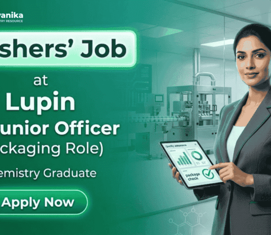 Apply for Chemistry Fresher jobs at Lupin Jobs. Junior Officer role offering pharma packaging experience and GMP exposure.