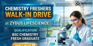 Freshers Hiring Zydus API Plant Jobs 2026 | BSc Chemistry Jobs BSc Chemistry Freshers Job at Zydus | Attend the walk-In Drive