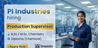 Chemistry Jobs at PI Industries | Production Supervisor Role | Apply Now PI Industries Careers announces Production Supervisor Vacancy for chemistry professionals in Jambusar.