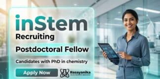 inStem Careers announces Postdoctoral Fellow Jobs for Chemistry Research Jobs in Bengaluru.