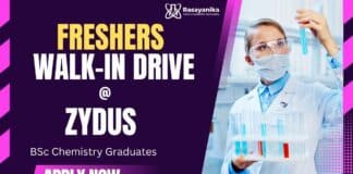 Chemistry Freshers Zydus Walk-In Interview | Production Trainee Officer BSc Chemistry Freshers Job at Zydus | Attend the Walk-In Interview