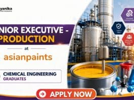 Chemical Engineering Job at Asian Paints | Production Executive Role