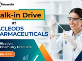 MSc Chemistry Jobs at Macleods | Walk-In Drive Vadodara 2026 