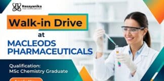 MSc Chemistry Jobs at Macleods | Walk-In Drive Vadodara 2026 