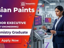 Asian Paints Hiring for Chemical Engineering Jobs | Executive Jobs Apply Now