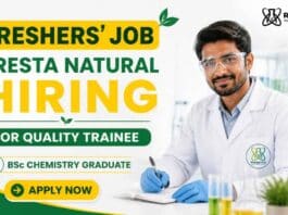 Sresta Natural Hiring Quality Trainee | BSc Chemistry Fresher Job