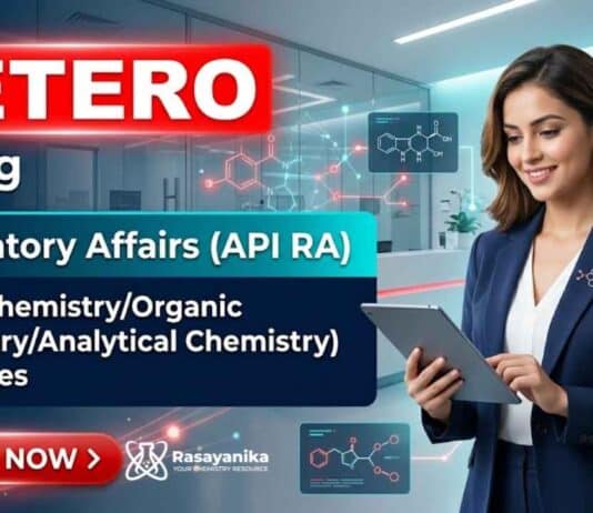 Hetero Careers announced Regulatory Affairs Jobs for Chemistry fresher job candidates in Hyderabad.