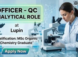 Lupin Hiring QC Officer | MSc Organic Chemistry Graduates Apply Now MSc Chemistry Job at Lupin | QC Officer Role