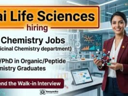 Medicinal Chemistry Job Sai Life Sciences Careers Walk-in Interview Hyderabad 2026 R&D Scientist Role