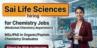 Medicinal Chemistry Job Sai Life Sciences Careers Walk-in Interview Hyderabad 2026 R&D Scientist Role
