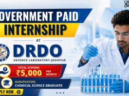 Government Internship at DRDO 2026  | Chemistry Students Internship 