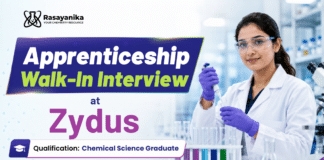 Zydus Lifesciences Walk-In Interview 2026 | Apprenticeship for MSc Chemistry Graduates MSc Chemistry Jobs at Zydus Lifesciences | Walk-In Interview
