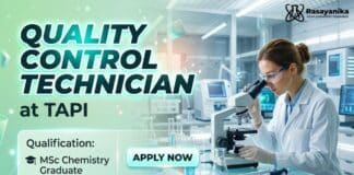 TAPI Hiring Quality Control Technician | Chemistry Graduates Apply Now Quality Control Technician Job at TAPI – MSc Chemistry Jobs