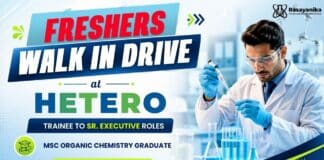 MSc Chemistry Freshers Job at Hetero | Walk-In Interview
