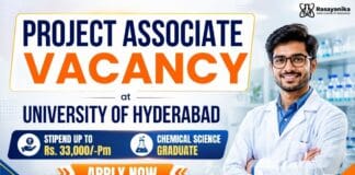 UoH Recruitment for Project Associate Job in Chemistry | DIA-CoE Vacancy-Stipend Up to Rs. 33,000/-Pm UoH Recruitment 2026 | Project Associate Job for Chemistry Graduates