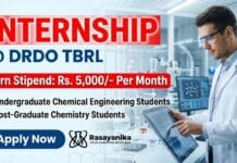 DRDO TBRL announces paid Government Internship opportunity for M.Sc. Chemistry students for 2026.
