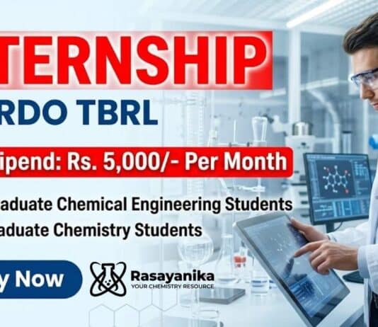 DRDO TBRL announces paid Government Internship opportunity for M.Sc. Chemistry students for 2026.