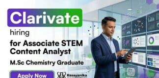 Clarivate Careers announces STEM Content Analyst Jobs for M.Sc Chemistry candidates in Chennai.