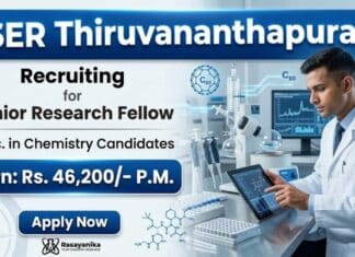 IISER Thiruvananthapuram Recruitment announces SRF Vacancy for Chemistry Research under DRDO-funded project.