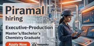 Piramal Careers hiring chemistry candidates for associate jobs in pharmaceutical production.