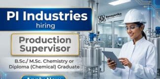 Chemistry Jobs at PI Industries Careers | Apply Now PI Industries Careers hiring for Production Supervisor Jobs in chemical manufacturing and plant operations.