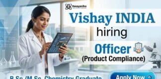 Chemistry Job at Vishay INDIA Career | Apply Now Chemistry Job opportunity through Vishay INDIA career for Officer Job in product compliance operations