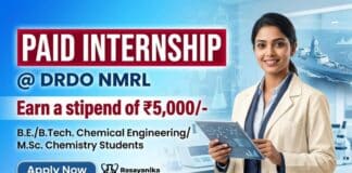 Chemistry Internship at DRDO NMRL for M.Sc Chemistry Students