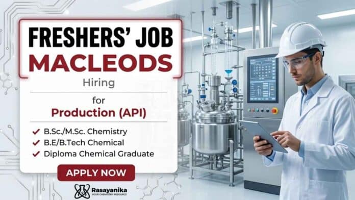 Macleods Careers announces Chemistry Fresher Job openings for Trainee Jobs through walk-in interview in Gujarat. Macleods Careers announces Chemistry Fresher Job openings for Trainee Jobs through walk-in interview in Gujarat.