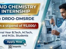 Chemistry Internship at DRDO DMSRDE Kanpur Government Internship for M.Sc Chemistry Students