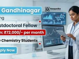 IIT Gandhinagar Recruitment announced for Postdoctoral Fellow position in Chemistry Research.