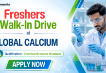 Chemistry Freshers Job at Global Calcium | Production Chemist Walk-In Drive 2026 Chemistry Freshers Job at Global Calcium | Walk-In Drive