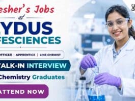 Zydus Lifesciences announces Walk-In Interview for Freshers Chemistry Jobs at its Ankleshwar API Manufacturing Facility.