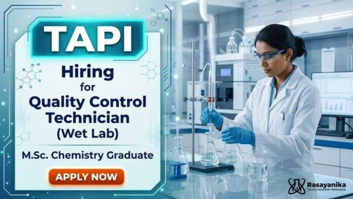 TAPI Careers announces Quality Control Jobs for professionals seeking Chemistry Jobs in pharmaceutical laboratory operations. TAPI Careers announces Quality Control Jobs for professionals seeking Chemistry Jobs in pharmaceutical laboratory operations.