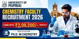 Chemistry Faculty Recruitment 2026 at University of Mumbai for Assistant Professor Reader and Associate Professor Posts