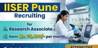 Govt. vacancy IISER Pune Walk-in Chemistry Research Jobs for Research Associate in advanced chemistry and materials science project