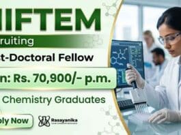Research Fellow Jobs NIFTEM Vacancy Chemistry Careers Post Doctoral Fellow Recruitment 2026