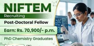 NIFTEM Research Fellow Jobs | Earn: ₹70,900/- p.m. | Chemistry Candidates Apply Now Research Fellow Jobs NIFTEM Vacancy Chemistry Careers Post Doctoral Fellow Recruitment 2026